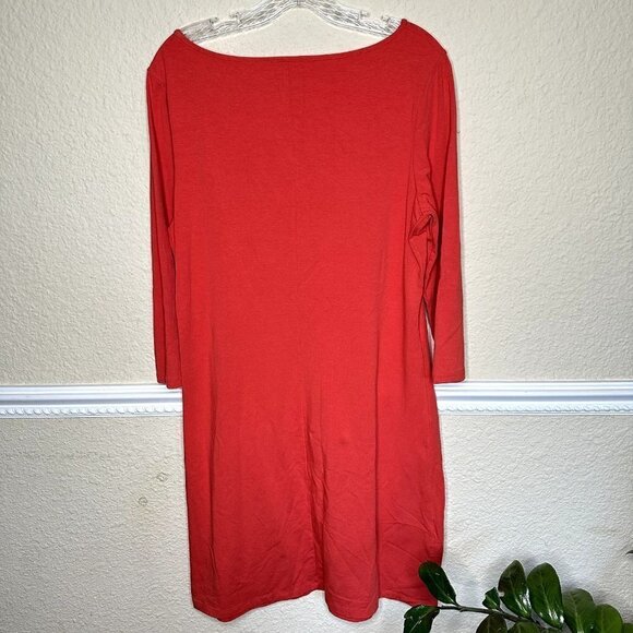 Garnet Hill Jersey Midi Dress Cotton Stretch Orange Red Size Medium 3/4 Sleeve - Picture 5 of 6